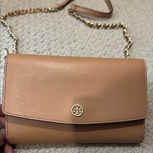 Tory Burch Tan Crossbody Bag with Gold Chain